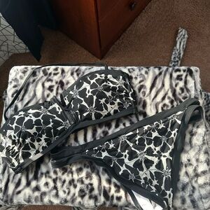 Adore Me Black and White Triangle Bikini with Floral Print